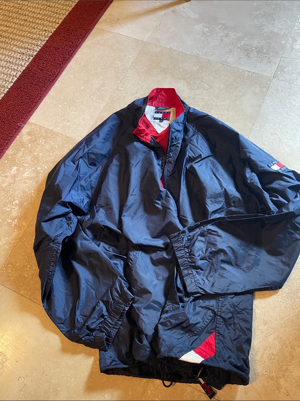 Tommy Hilfiger Navy Windbreaker with Red & White Trim